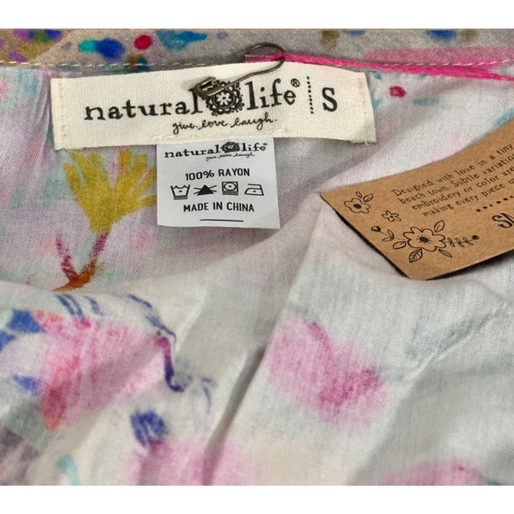 Natural Life NWT Pink Watercolor Patchwork Sanibel Kaftan Mini Dress Small - Picture 7 of 8